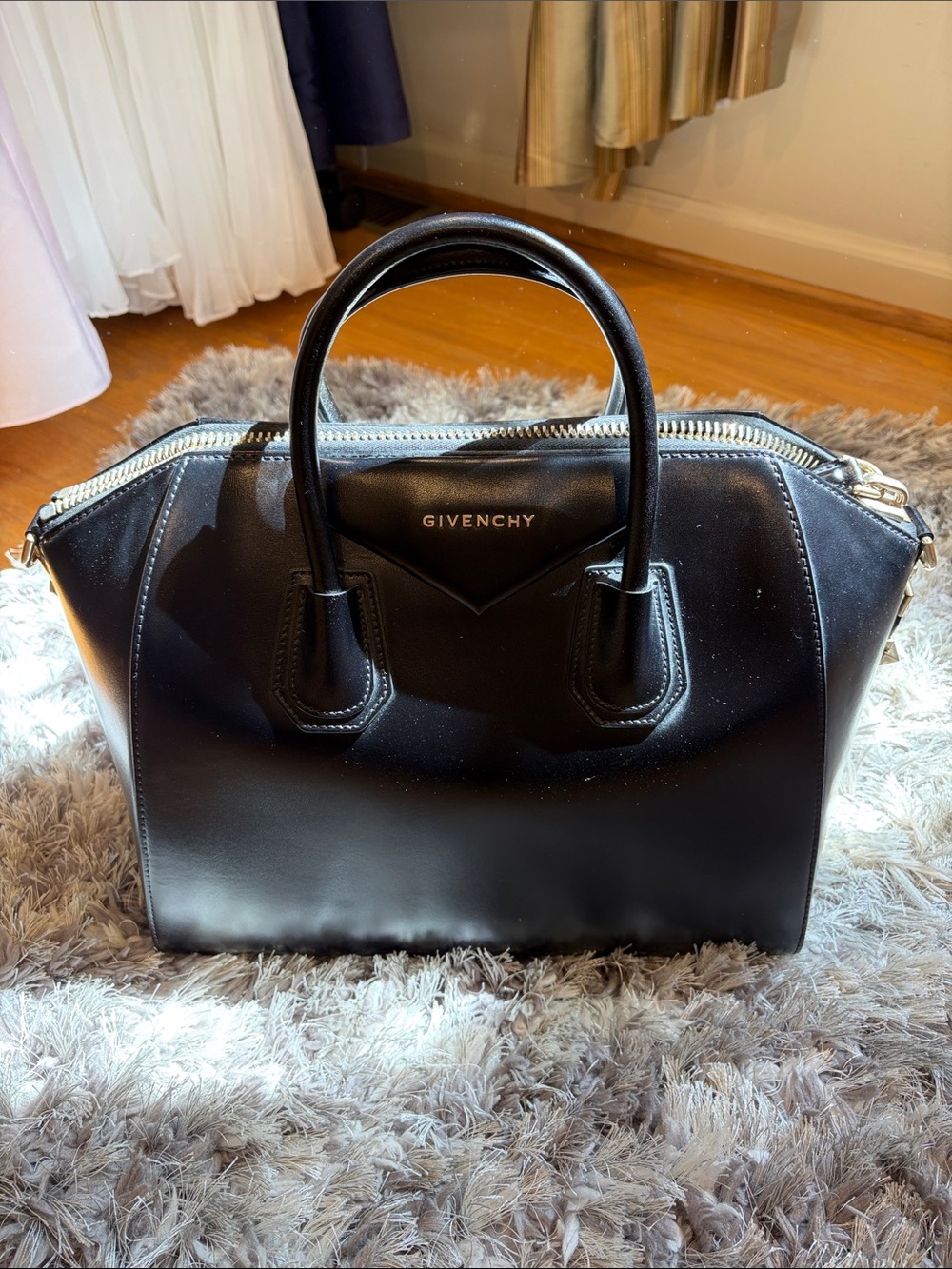 NWOT Givenchy Black Leather Dome Satchel, 14x11x8 in